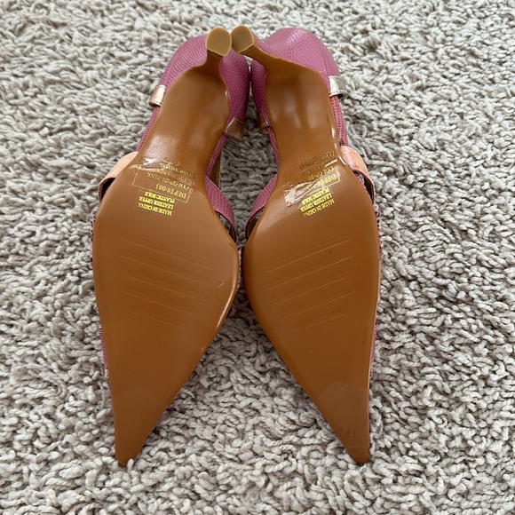 Multicolored, mauve gold peach snake print, pointed toe, lower heel pumps - Picture 10 of 14